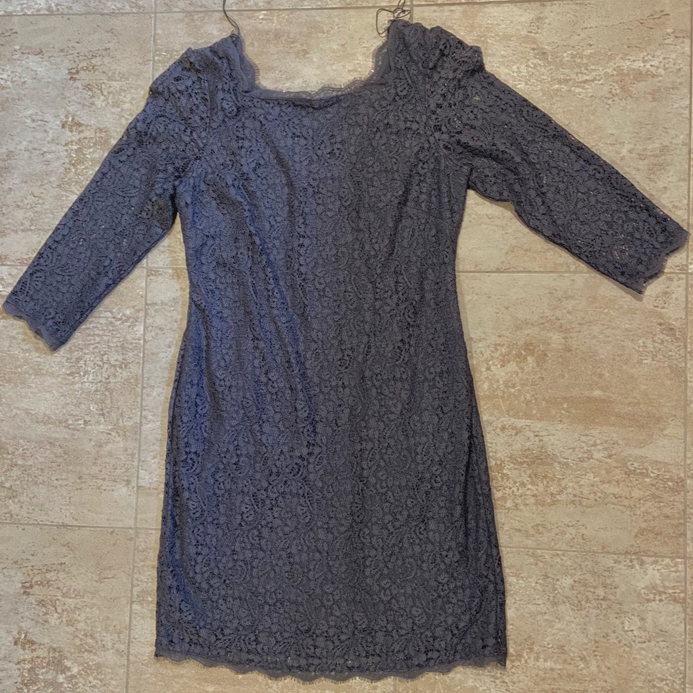 Gray lace 3/4 sleeve bridesmaid dress